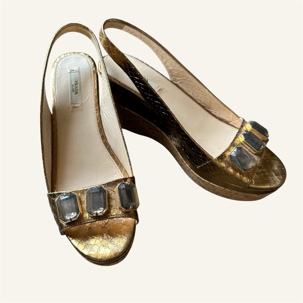 PRADA Gold Wedge Slingback Sandals🌸 - Picture 14 of 16